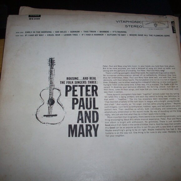 Vintage 1962 Peter Paul and Mary WS 1449 & In The Wind USA 2pc Vinyl Record LP - Picture 2 of 12